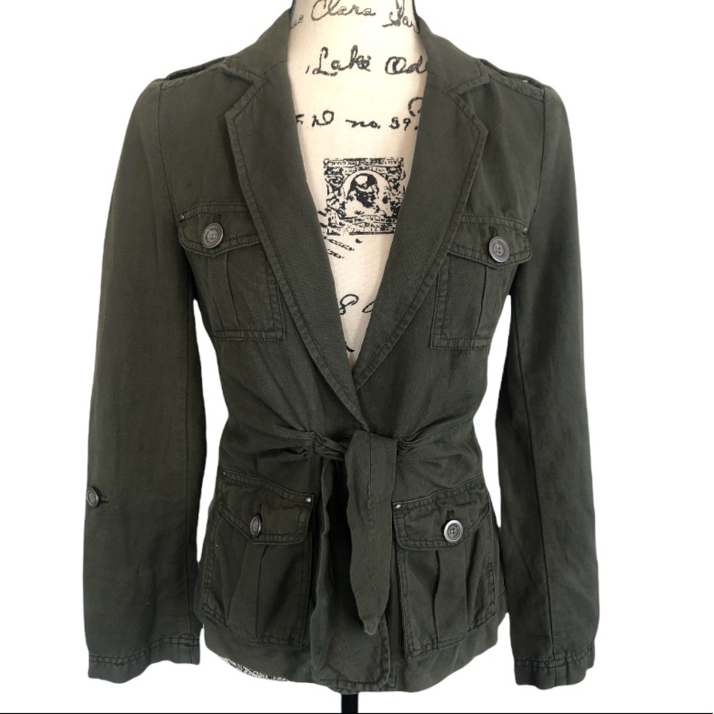 Anthropologie Green Utility Jacket with Belted Waist